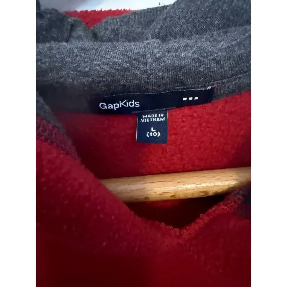 Vintage 00’s GAP Red fleece hoodie Boys Sz L 10 EUC